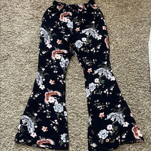Floral Flared Pants Cotton Blue Asian Size Medium Summer Beach